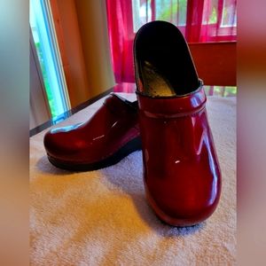 Dansko red shiny clogs, women's size 9